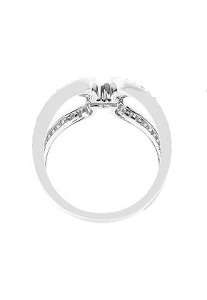 Double Heart Bypass Style Ring Connected by Single Diamond Center in 18K White Gold