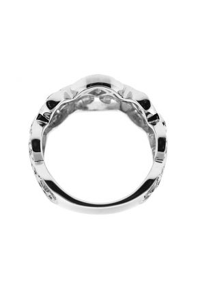 Right Hand Fashion Ring with Bezel Set Round and Princess Cut Diamonds Surrounded by Beaded Milgrain and Delicate Filigree Design in 18K White Gold