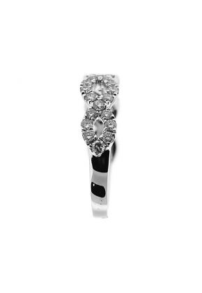Braided Right Hand Fashion Ring with Two Rows of Diamond Rounds Set in 18K White Gold
