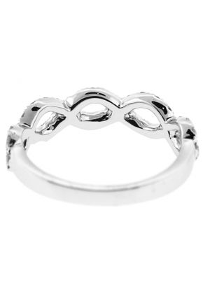 Braided Right Hand Fashion Ring with Two Rows of Diamond Rounds Set in 18K White Gold