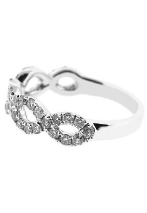 Braided Right Hand Fashion Ring with Two Rows of Diamond Rounds Set in 18K White Gold