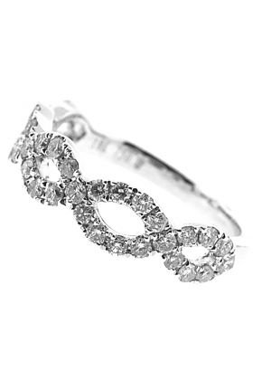 Braided Right Hand Fashion Ring with Two Rows of Diamond Rounds Set in 18K White Gold