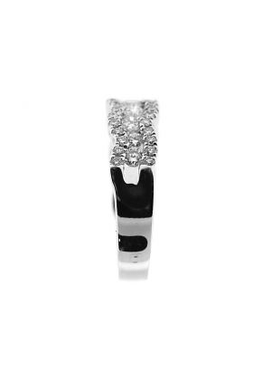 Right Hand Fashion Ring with Diamond Rounds Set Between Two Wavy Rows of Diamonds in 18K White Gold