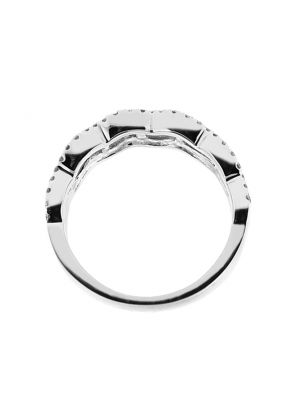 Right Hand Fashion Ring with Diamond Rounds Set Between Two Wavy Rows of Diamonds in 18K White Gold