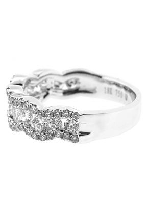 Right Hand Fashion Ring with Diamond Rounds Set Between Two Wavy Rows of Diamonds in 18K White Gold