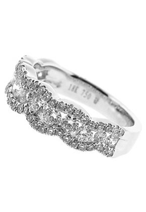Right Hand Fashion Ring with Diamond Rounds Set Between Two Wavy Rows of Diamonds in 18K White Gold