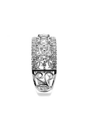 Right Hand Diamond Fashion Ring with Beaded Milgrain and Filigree Design in 18K White Gold