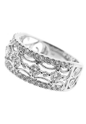 Right Hand Diamond Fashion Ring with Beaded Milgrain and Filigree Design in 18K White Gold