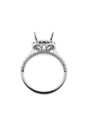 Semi-Mount Round Halo Engagement Ring with Diamonds Set in 18k White Gold