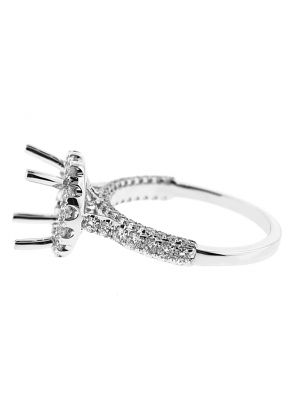 Semi-Mount Round Halo Engagement Ring with Diamonds Set in 18k White Gold