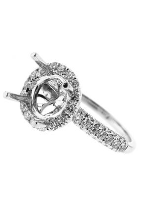 Semi-Mount Round Halo Engagement Ring with Diamonds Set in 18k White Gold