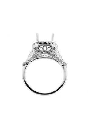 Semi-Mount Round Halo Engagement Ring with Diamonds Set in 18k White Gold