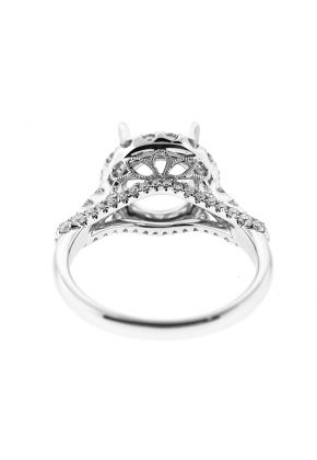 Semi-Mount Round Halo Engagement Ring with Diamonds Set in 18k White Gold