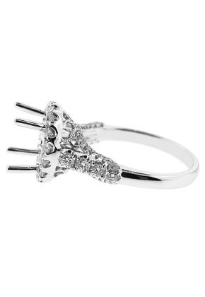 Semi-Mount Round Halo Engagement Ring with Diamonds Set in 18k White Gold