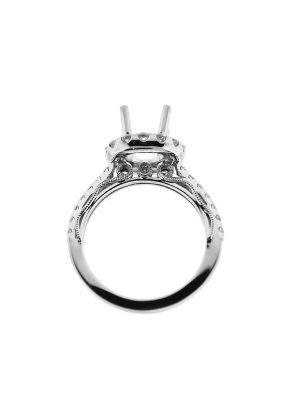 Semi-Mount Round Halo Engagement Ring with Diamonds Set in 18k White Gold