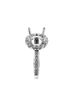 Semi-Mount Round Halo Engagement Ring with Diamonds Set in 18k White Gold