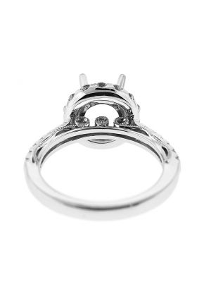 Semi-Mount Round Halo Engagement Ring with Diamonds Set in 18k White Gold