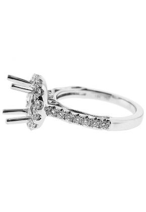 Semi-Mount Round Halo Engagement Ring with Diamonds Set in 18k White Gold
