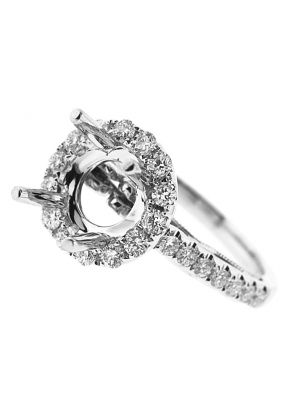 Semi-Mount Round Halo Engagement Ring with Diamonds Set in 18k White Gold