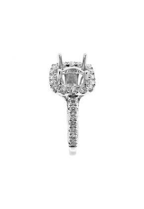 Semi-Mount Square Halo Engagement Ring with Filigree Milgrain and Diamonds Set in 18k White Gold