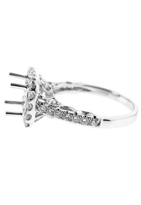 Semi-Mount Square Halo Engagement Ring with Filigree Milgrain and Diamonds Set in 18k White Gold