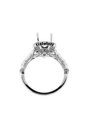 Semi-Mount Square Halo Engagement Ring with Diamonds Set in 18k White Gold