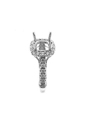 Semi-Mount Square Halo Engagement Ring with Diamonds Set in 18k White Gold