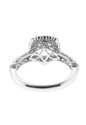 Semi-Mount Square Halo Engagement Ring with Diamonds Set in 18k White Gold