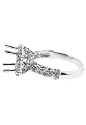 Semi-Mount Square Halo Engagement Ring with Diamonds Set in 18k White Gold