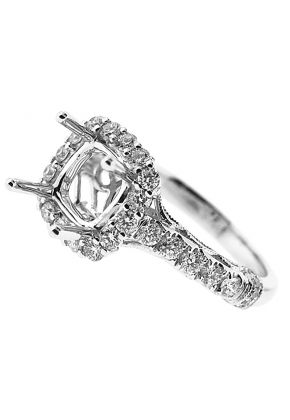 Semi-Mount Square Halo Engagement Ring with Diamonds Set in 18k White Gold