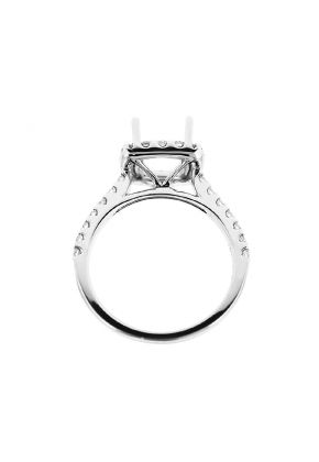 Semi-Mount Square Halo Engagement Ring with Diamonds Set in 18k White Gold