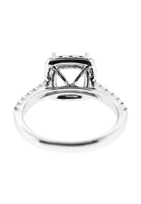 Semi-Mount Square Halo Engagement Ring with Diamonds Set in 18k White Gold