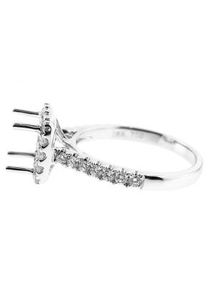 Semi-Mount Square Halo Engagement Ring with Diamonds Set in 18k White Gold