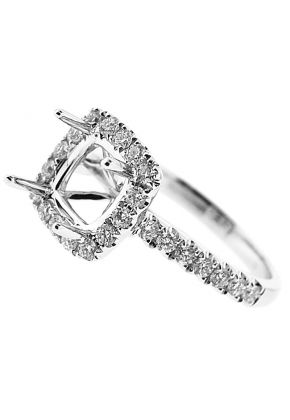 Semi-Mount Square Halo Engagement Ring with Diamonds Set in 18k White Gold