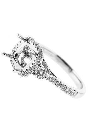 Semi-Mount Square Halo Engagement Ring with Diamonds Set in 18k White Gold