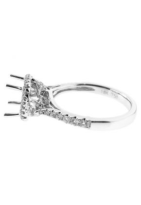 Semi-Mount Square Halo Engagement Ring with Diamonds Set in 18k White Gold
