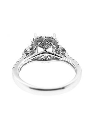 Semi-Mount Square Halo Engagement Ring with Diamonds Set in 18k White Gold