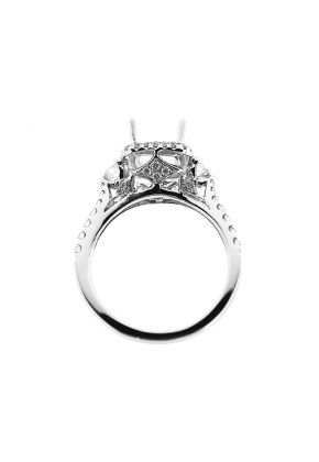 Semi-Mount Square Halo Engagement Ring with Diamonds Set in 18k White Gold