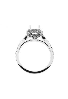 Semi-Mount Square Halo Engagement Ring with Double Row of Diamonds Set in 18k White Gold