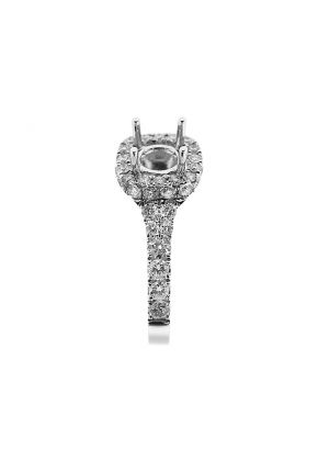 Semi-Mount Square Halo Engagement Ring with Double Row of Diamonds Set in 18k White Gold