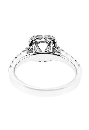 Semi-Mount Square Halo Engagement Ring with Double Row of Diamonds Set in 18k White Gold