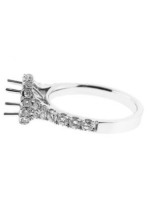 Semi-Mount Square Halo Engagement Ring with Double Row of Diamonds Set in 18k White Gold