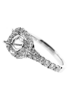 Semi-Mount Square Halo Engagement Ring with Double Row of Diamonds Set in 18k White Gold