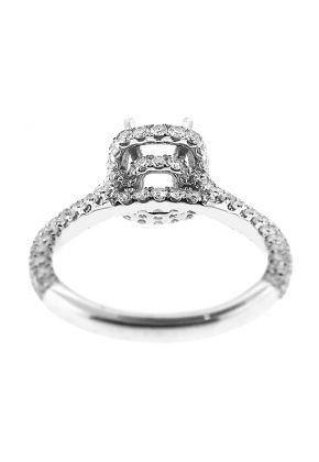 Semi-Mount Square Halo Engagement Ring with Pav?? Set Diamonds in 18k White Gold