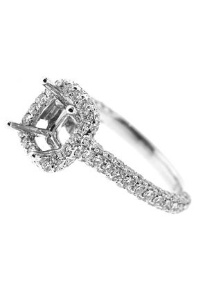 Semi-Mount Square Halo Engagement Ring with Pav?? Set Diamonds in 18k White Gold