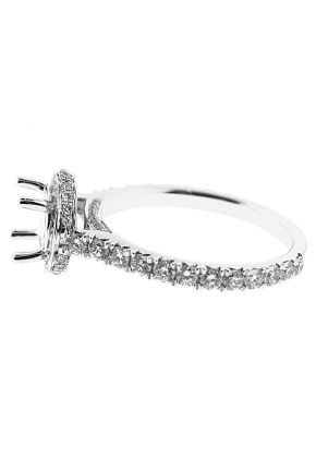 Semi-Mount Round Halo Engagement Ring with Diamonds Set in 18k White Gold