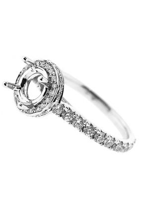 Semi-Mount Round Halo Engagement Ring with Diamonds Set in 18k White Gold