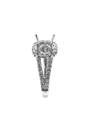 Semi-Mount Split Shank Square Halo Engagement Ring with Diamonds Set in 18k White Gold