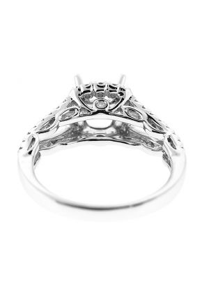 Semi-Mount Split Shank Square Halo Engagement Ring with Diamonds Set in 18k White Gold