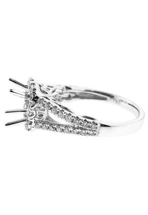 Semi-Mount Split Shank Square Halo Engagement Ring with Diamonds Set in 18k White Gold